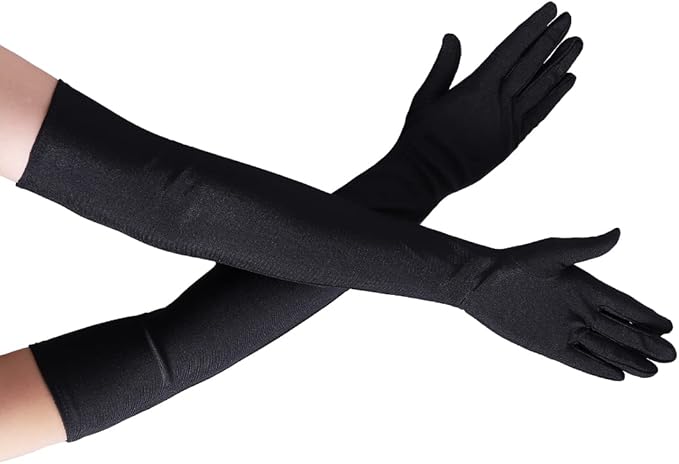 Long Opera Party Gloves for Women 1920s 20s Satin Gloves Costumes Elbow Length Bridal Evening Dress, 21.6 inches view 4