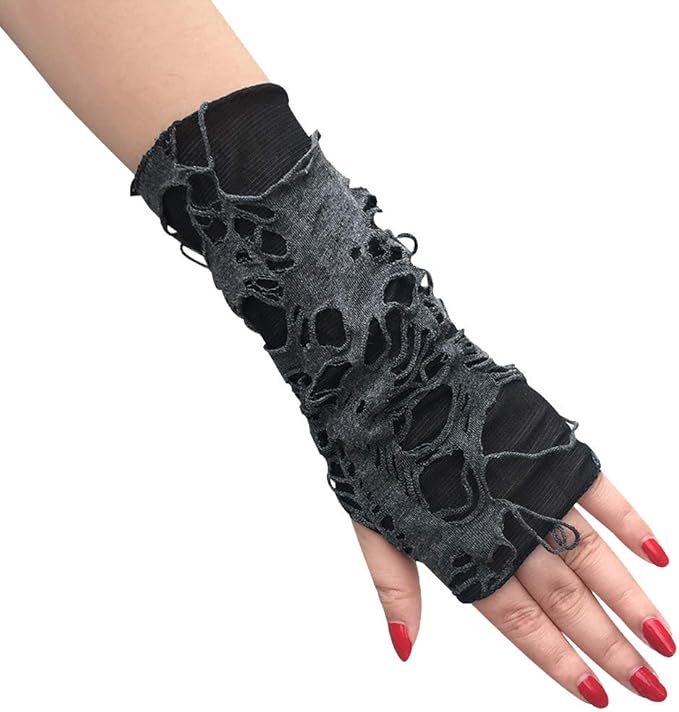 Women's Punk Fingerless Glove Cosplay Ripped Gloves for Halloween Costume Party 1Pair view 3