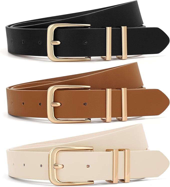 Women Belts For Jeans Dresses Pants Ladies Leather Waist Belt with Gold Buckle