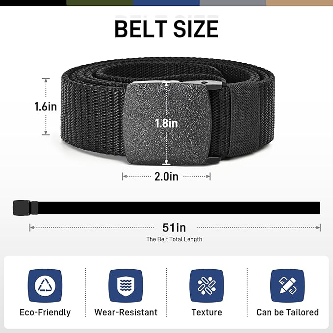 Men's Nylon Belts, 5 Pack Military Canvas Outdoor Metal-free Belts view 2