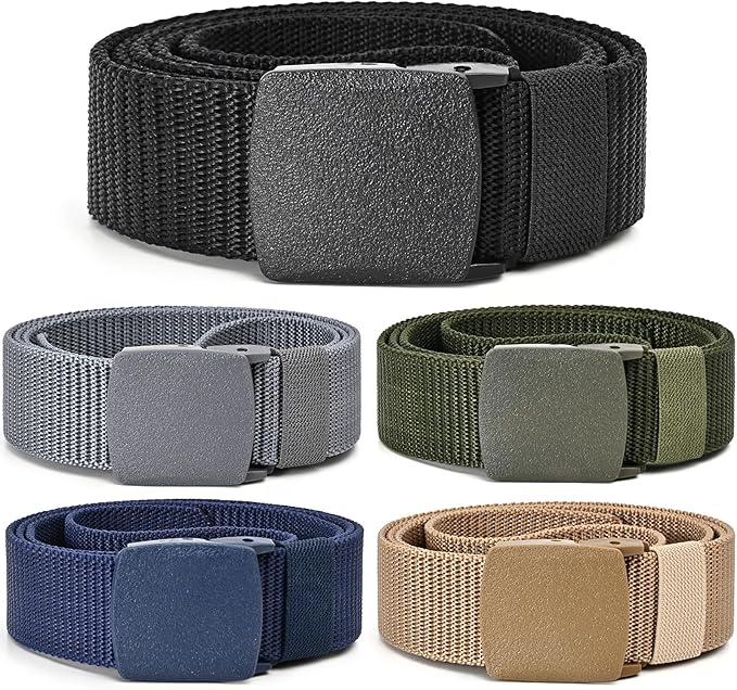 Men's Nylon Belts, 5 Pack Military Canvas Outdoor Metal-free Belts