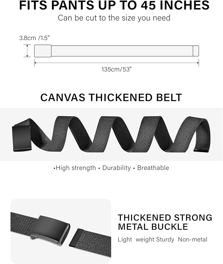 Mens Work Belts, Holeless Adjustable Canvas Web Cloth Fabric Belts view 3