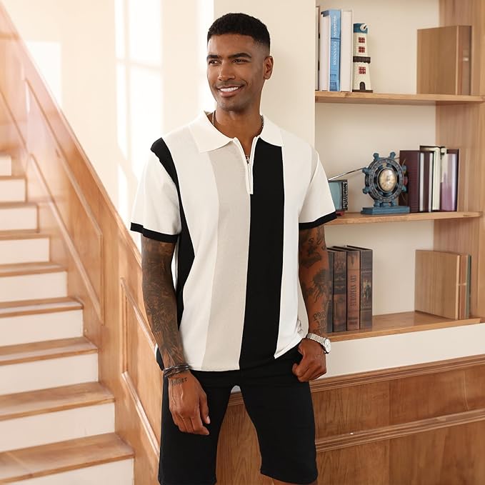 Men's Fashion Polo Shirts Vintage Striped Knitting Slim Fit Golf Shirts view 4