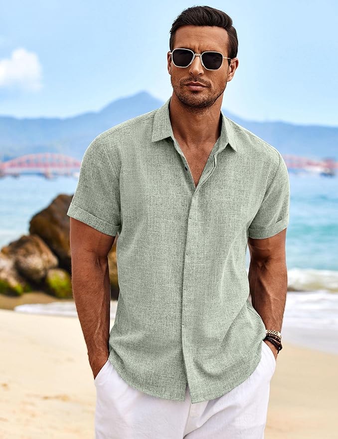 Men's Linen Shirts Short Sleeve Casual Button Down Shirt view 2