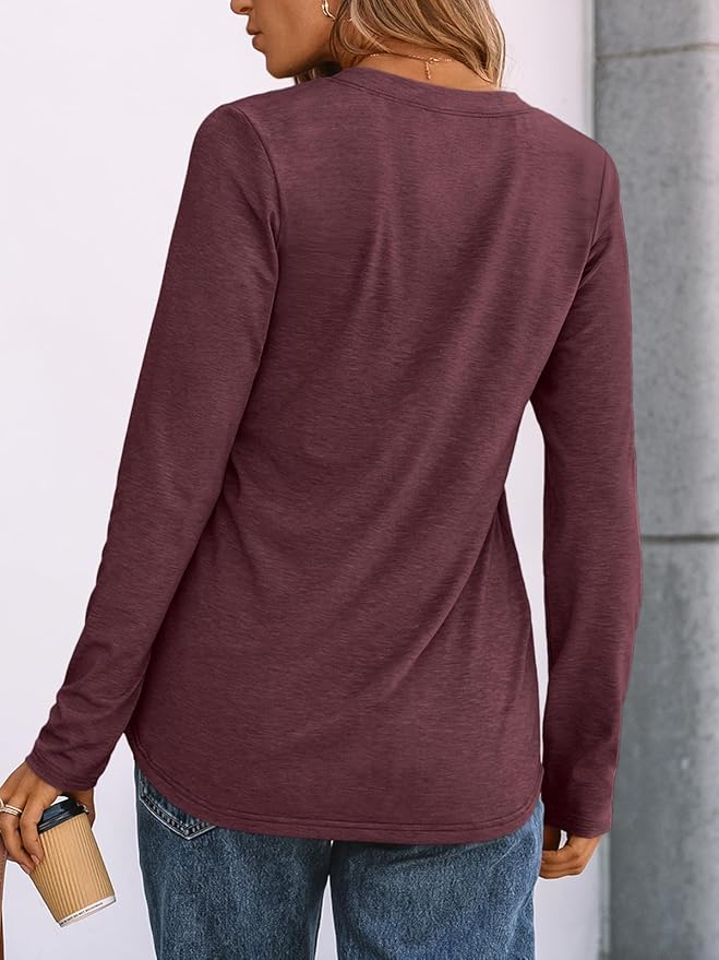 Women's Long Sleeve Shirts 2025 Fall Fashion Dressy Casual Tops Trendy Henley Blouses view 4