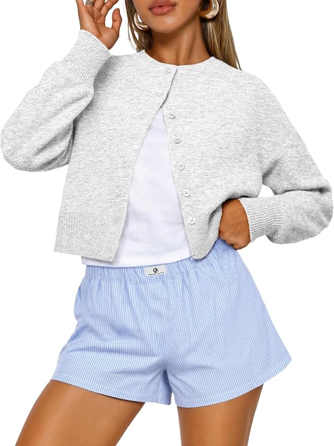 Cropped Cardigan Sweaters for Women Lightweight Crop Cotton Knit Y2k Fall Outfits