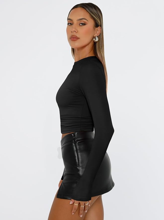Womens Long Sleeve Shirts Fall Fashion 2025 Basic Crop Tops Going Out Workout Outfits Y2k Clothes view 3