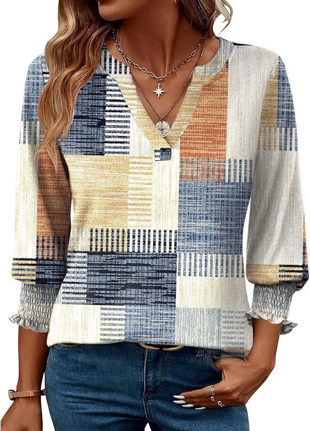 Women's 2025 Fashion Tops 3/4 Length Sleeve Business Casual Blouses Summer Tees Shirts S-4X